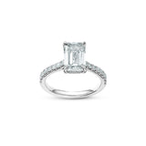 Emerald Cut Lab-Grown Diamond Hidden Halo Engagement Ring in White Gold Front View