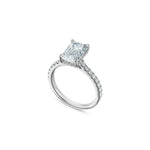 Emerald Cut Lab-Grown Diamond Hidden Halo Engagement Ring in White Gold Side View