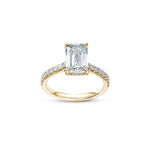 Emerald Cut Lab-Grown Diamond Hidden Halo Engagement Ring in Yellow Gold Front View