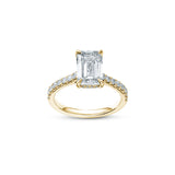 Emerald Cut Lab-Grown Diamond Hidden Halo Engagement Ring in Yellow Gold Front View