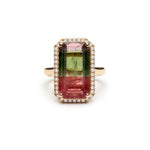 Emerald Cut Watermelon Tourmaline Diamond Halo Cocktail Ring