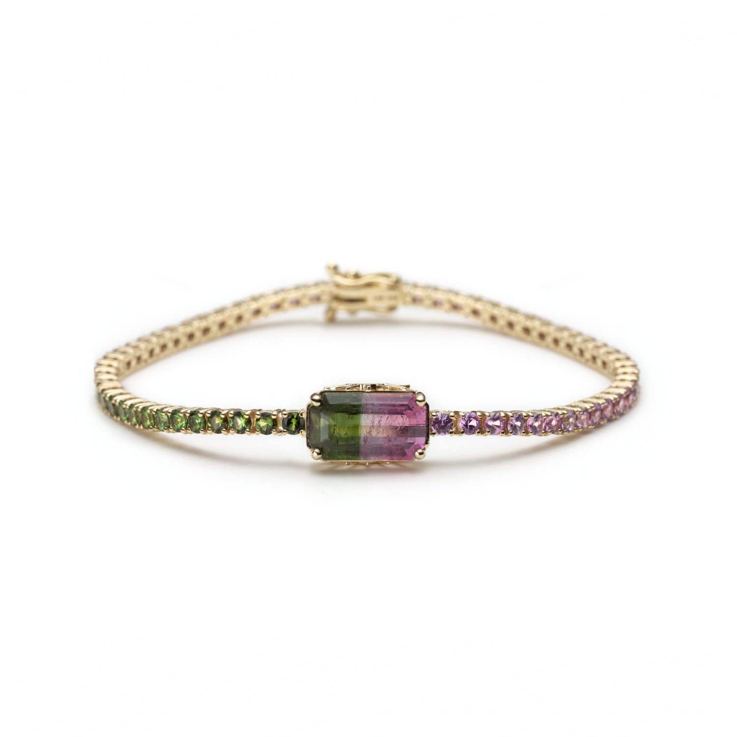 Emerald Cut Watermelon Tourmaline Tennis Bracelet