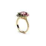 Emerald Cut Watermelon Tourmaline and Matching Halo Ring Side View