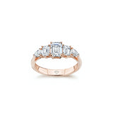 Emerald and Pear-Shaped Diamond Five-Stone Engagement Ring in Rose Gold