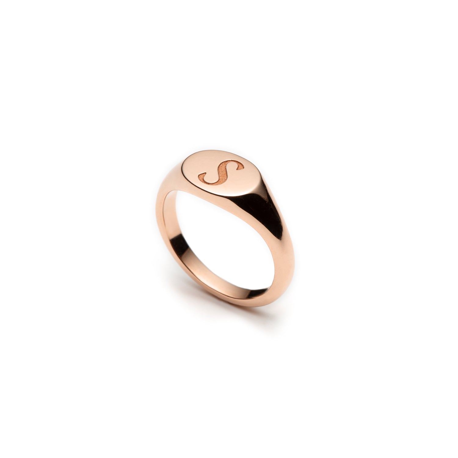 Engraved Initial Signet Ring in Rose Gold Side View