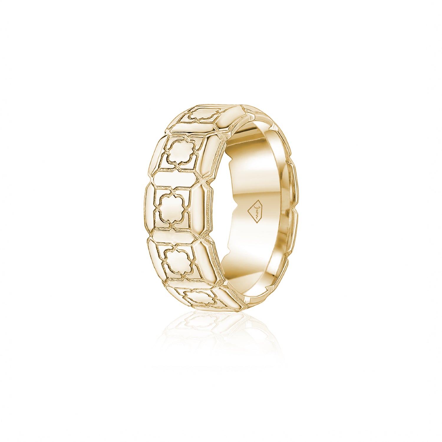 Engraved Motif Polished Finish Standard Fit 8-9 mm Wedding Band in Yellow Gold