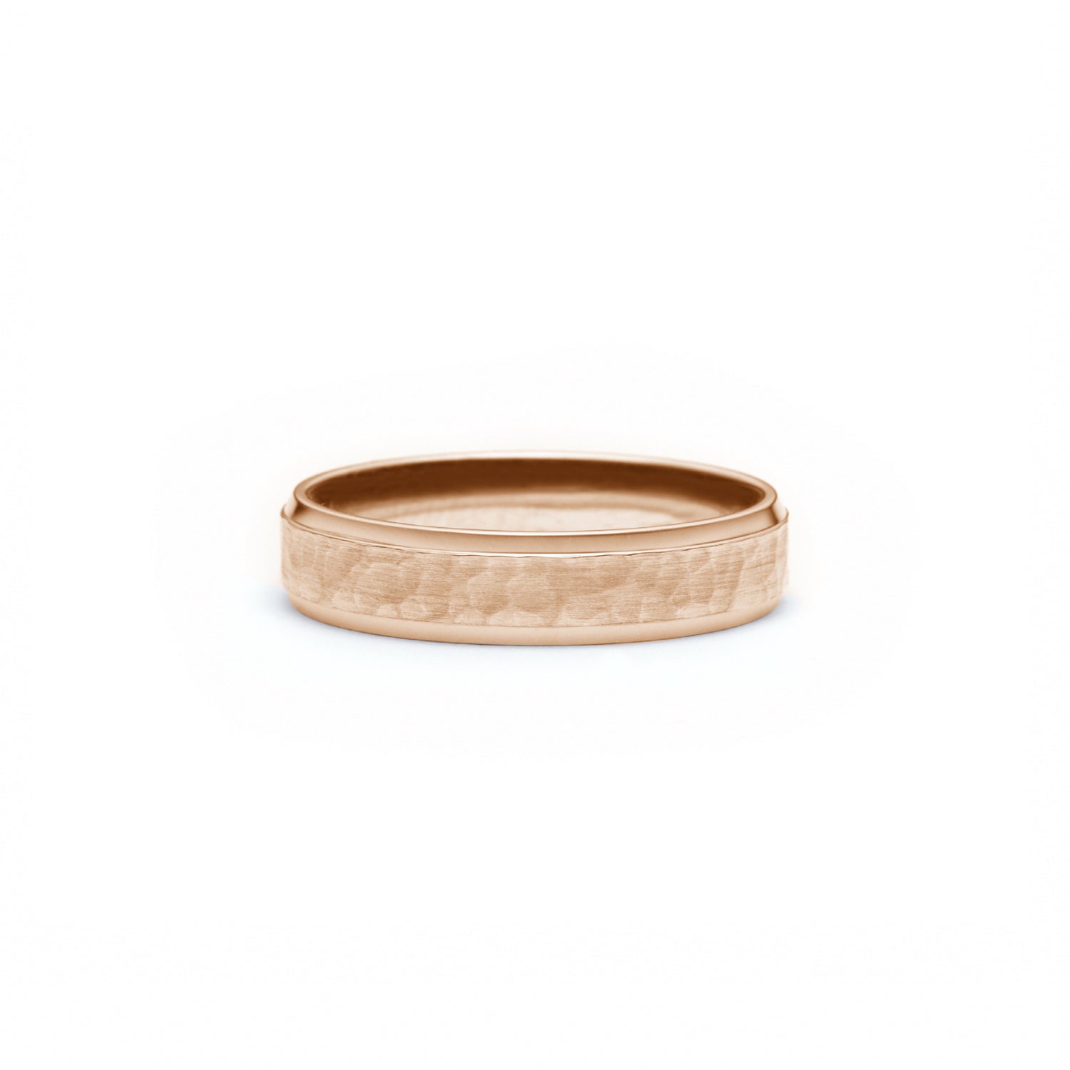 Hammered Finish Bevelled Edge 4-5 mm Wedding Band in Rose Gold