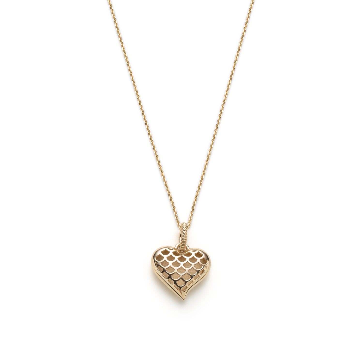 Heart of Mermaid Scale Motif Pendant in Yellow Gold Front View