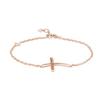 Horizontal Curved Sideways Cross Bracelet in Rose Gold