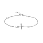 Horizontal Curved Sideways Cross Bracelet in White Gold