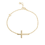 Horizontal Curved Sideways Cross Bracelet in Yellow Gold Top View
