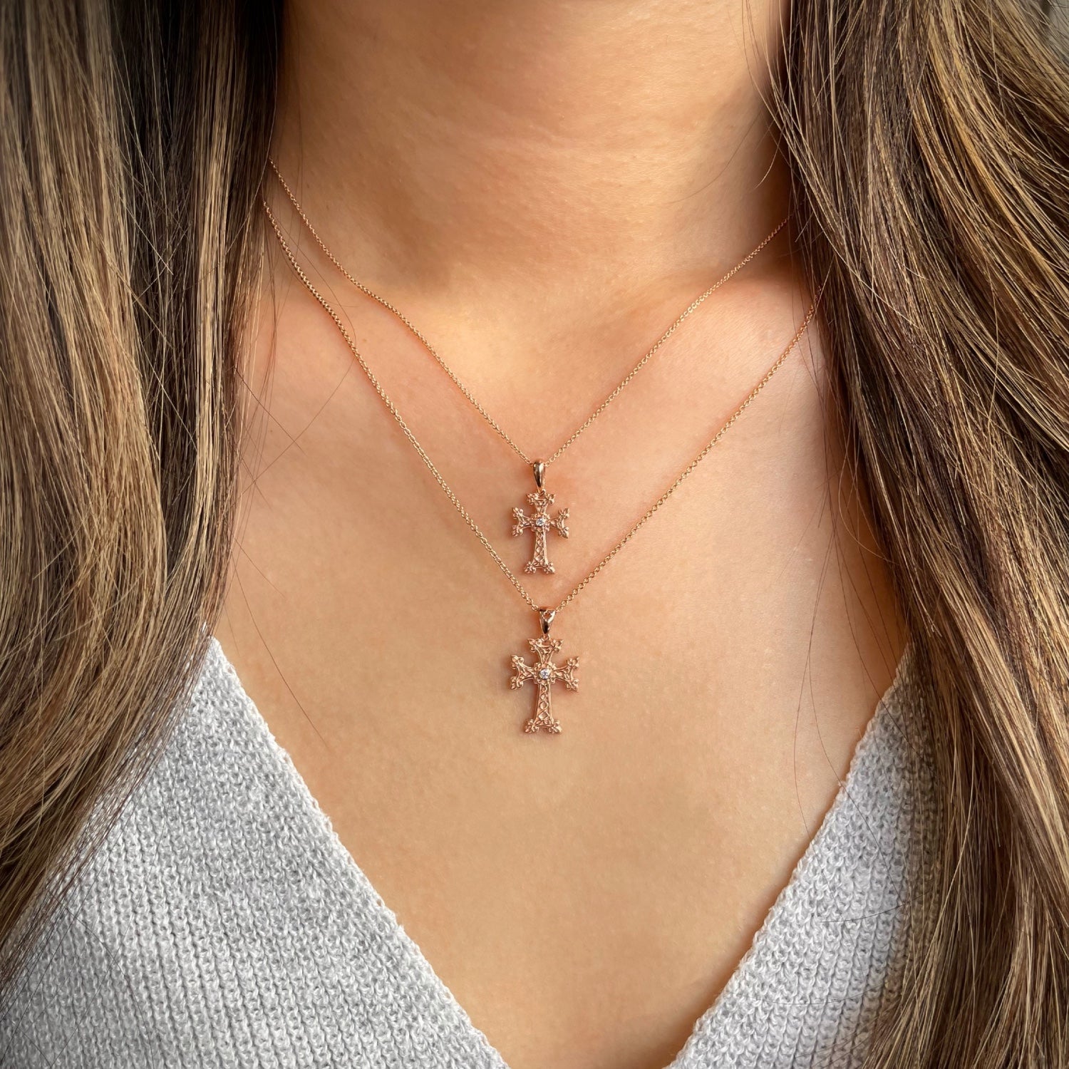 "Khachkar" Armenian Cross Pendant on a Model