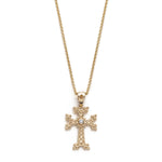 "Khachkar" Armenian Cross Pendant with Centre Diamond in Yellow Gold