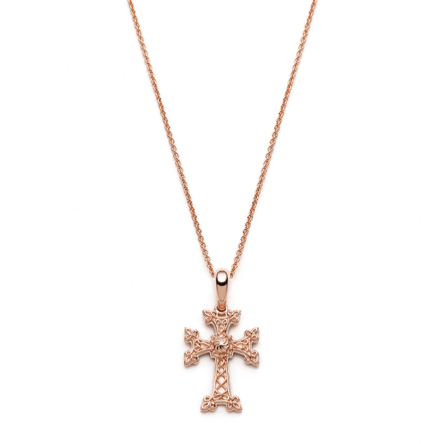 "Khachkar" Armenian Cross Mini Pendant in Rose Gold