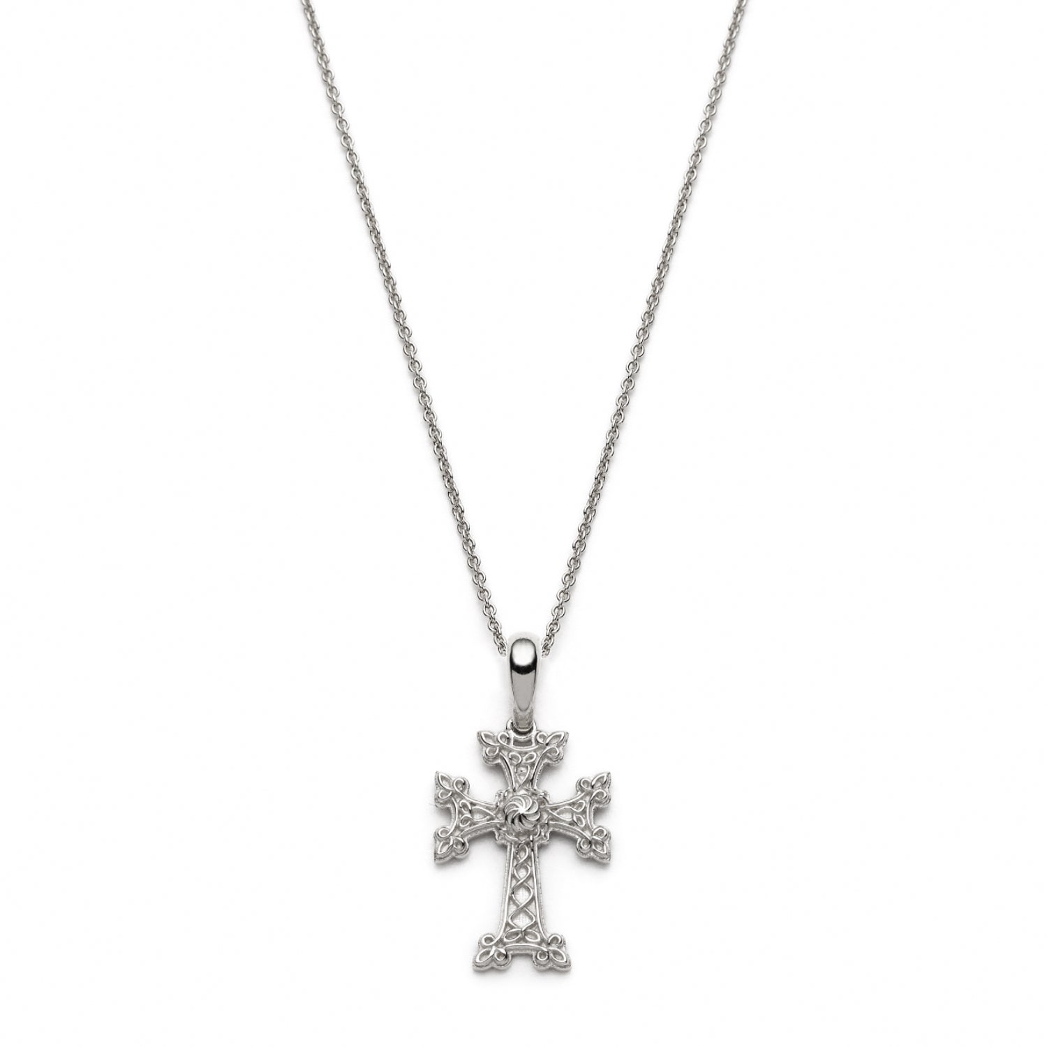 "Khachkar" Armenian Cross Mini Pendant in White Gold