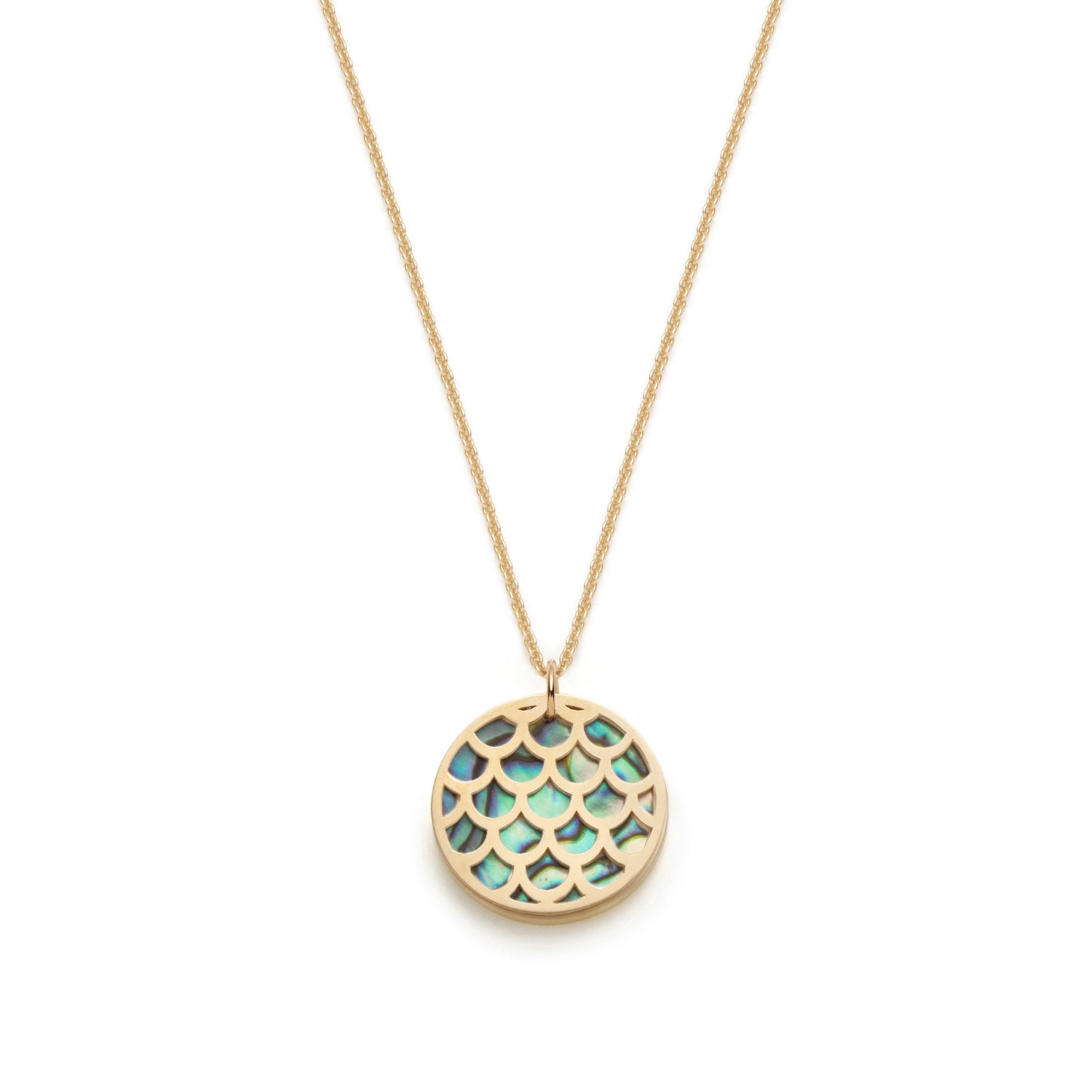 Lepia Mermaid Scales Motif Abalone Pendant in Yellow Gold