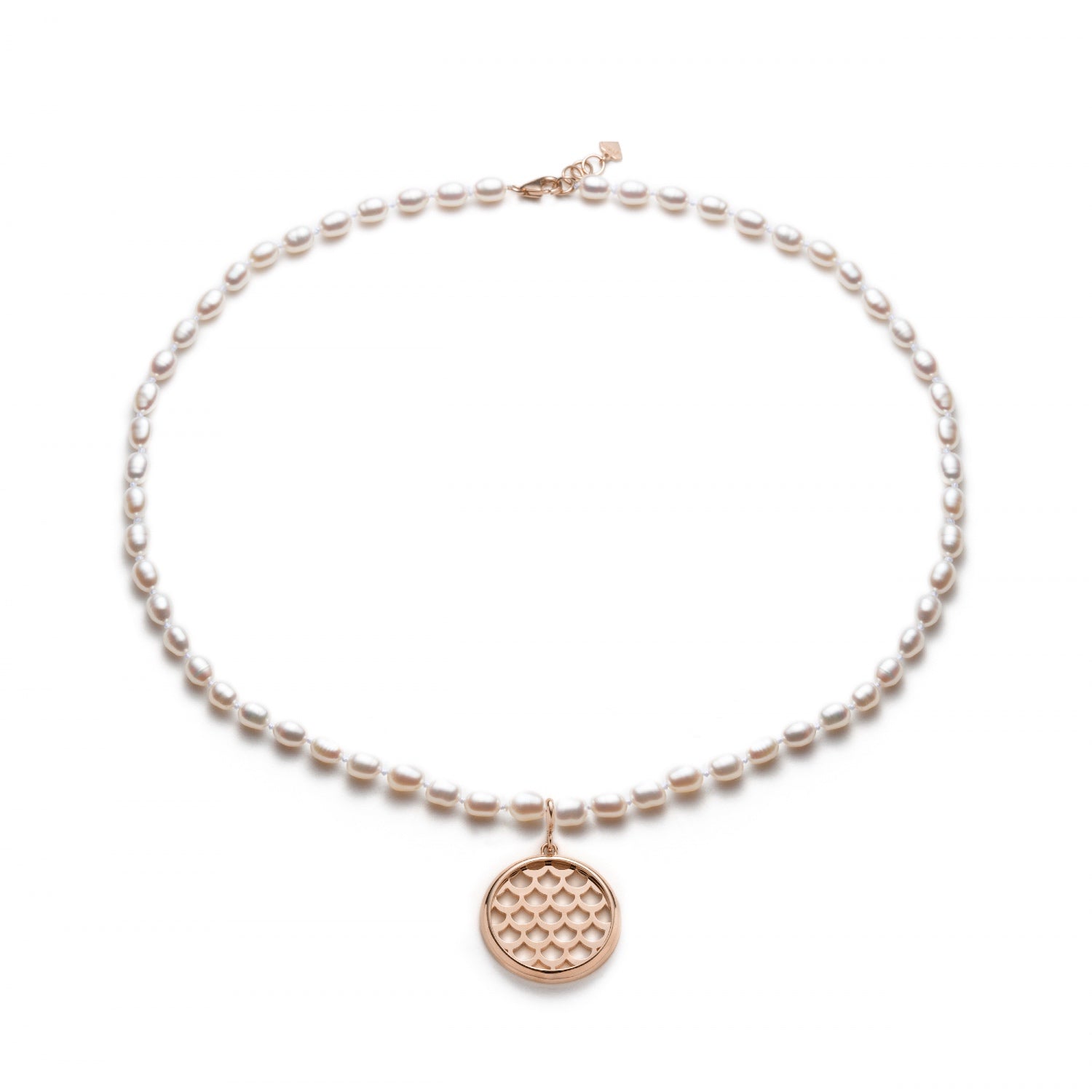 Lepia Mermaid Scales Motif Pearl Necklace in Rose Gold