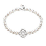 Love Blossom Diamond Step Motif Pearl Bracelet in White Gold