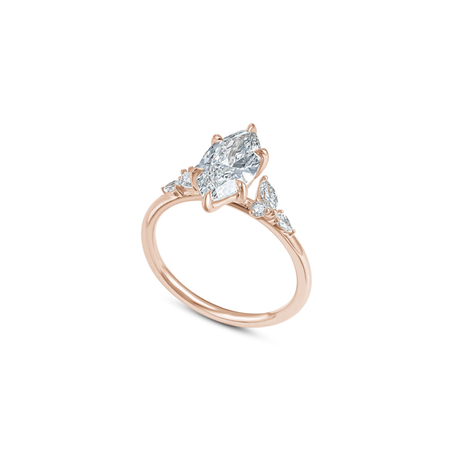Marquise Cut Lab-Grown Diamond Cluster Floral Engagement Ring in Rose Gold Side View