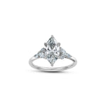Marquise Cut Lab-Grown Diamond Cluster Floral Engagement Ring in White Gold Front View