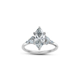 Marquise Cut Lab-Grown Diamond Cluster Floral Engagement Ring in White Gold Front View