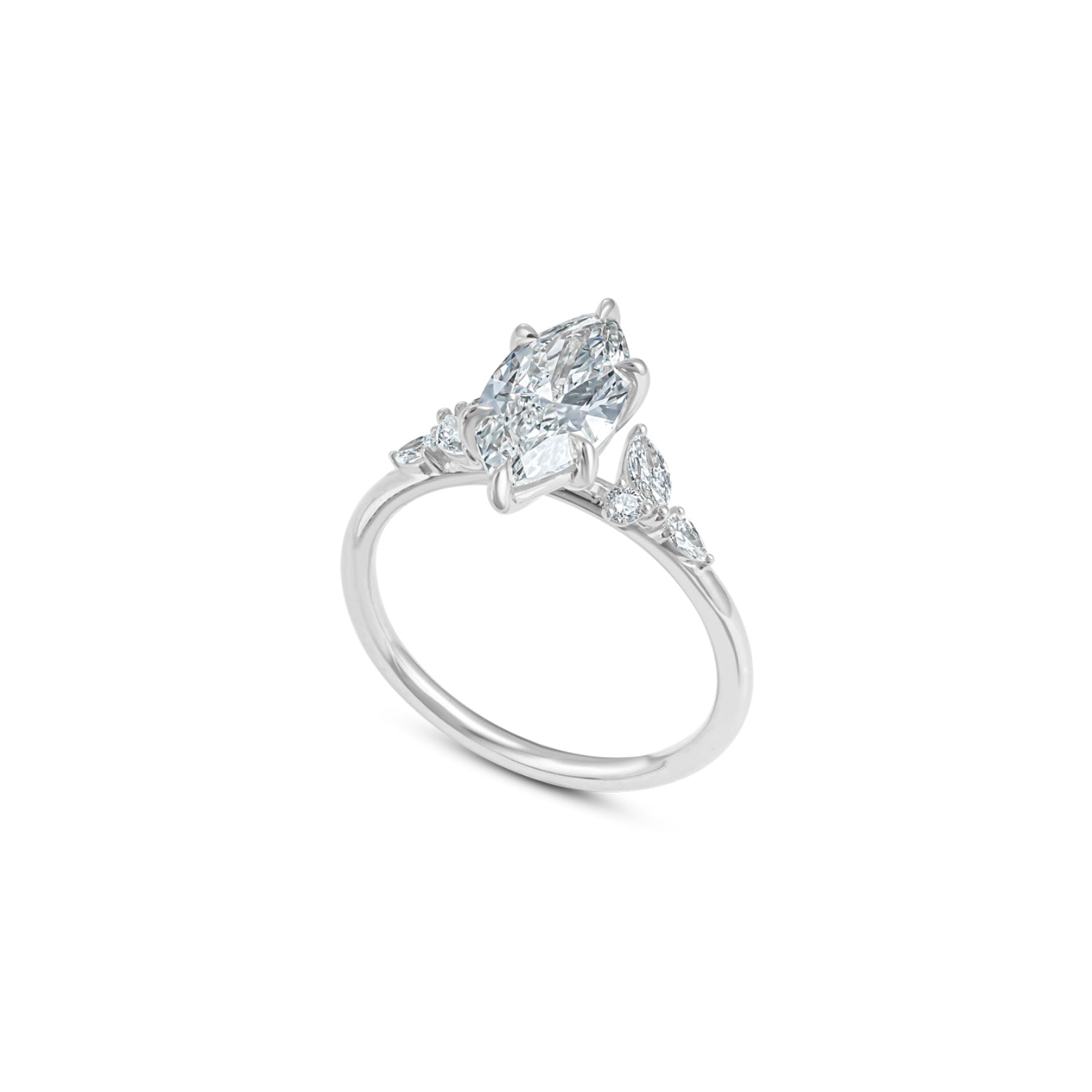 Marquise Cut Lab-Grown Diamond Cluster Floral Engagement Ring in White Gold Side View