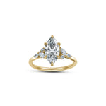 Marquise Cut Lab-Grown Diamond Cluster Floral Engagement Ring in Yellow Gold Front View