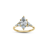 Marquise Cut Lab-Grown Diamond Cluster Floral Engagement Ring in Yellow Gold Front View