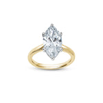 Marquise Cut Lab-Grown Diamond Hidden Halo Solitaire Engagement Ring in White and Yellow Gold Front View