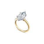 Marquise Cut Lab-Grown Diamond Hidden Halo Solitaire Engagement Ring in White and Yellow Side View