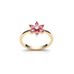 Marquise Cut Ruby and Round Brilliant Cut Diamond Flower Ring in Yellow Gold