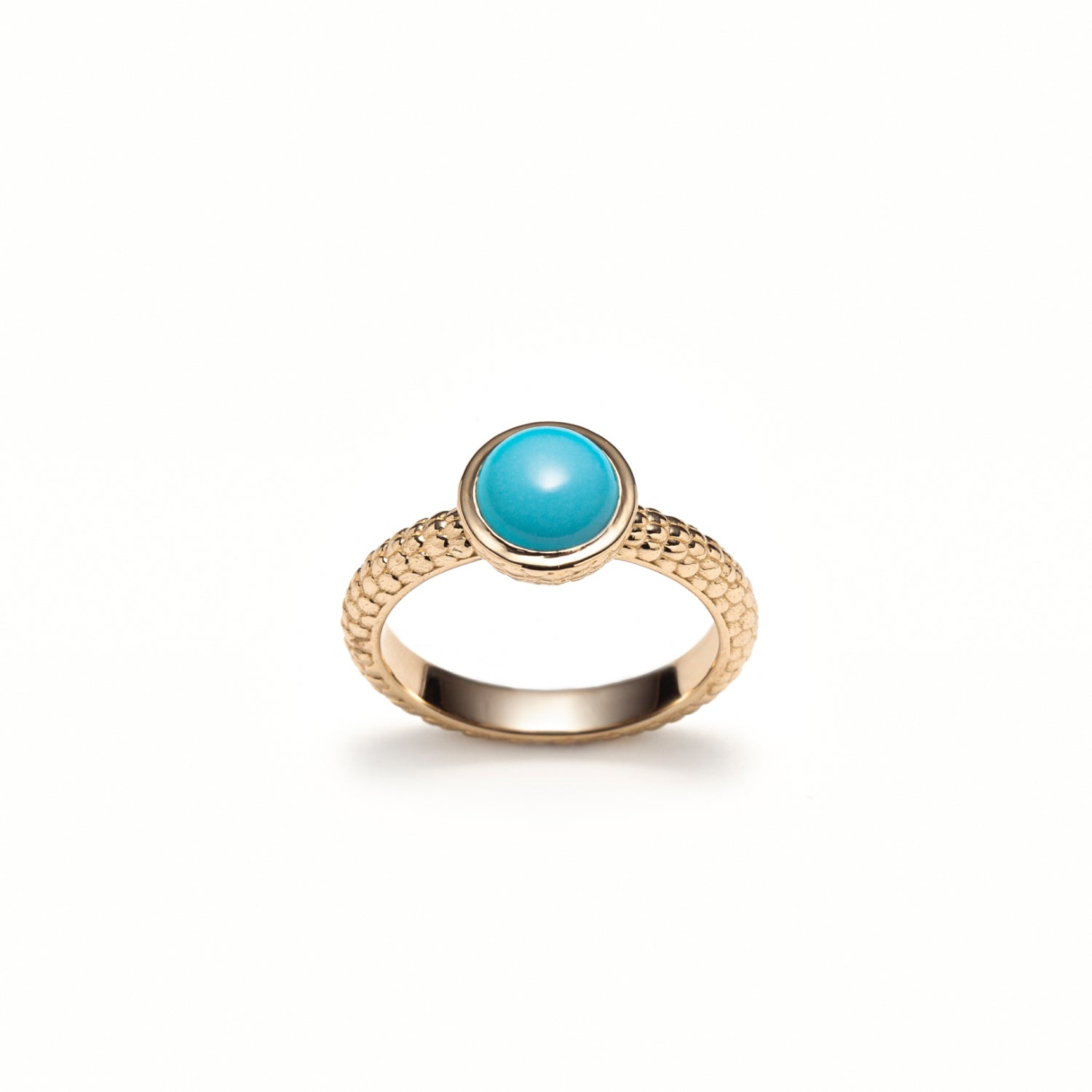 Mermaid Cabochon Turquoise Bezel Ring in Yellow Gold