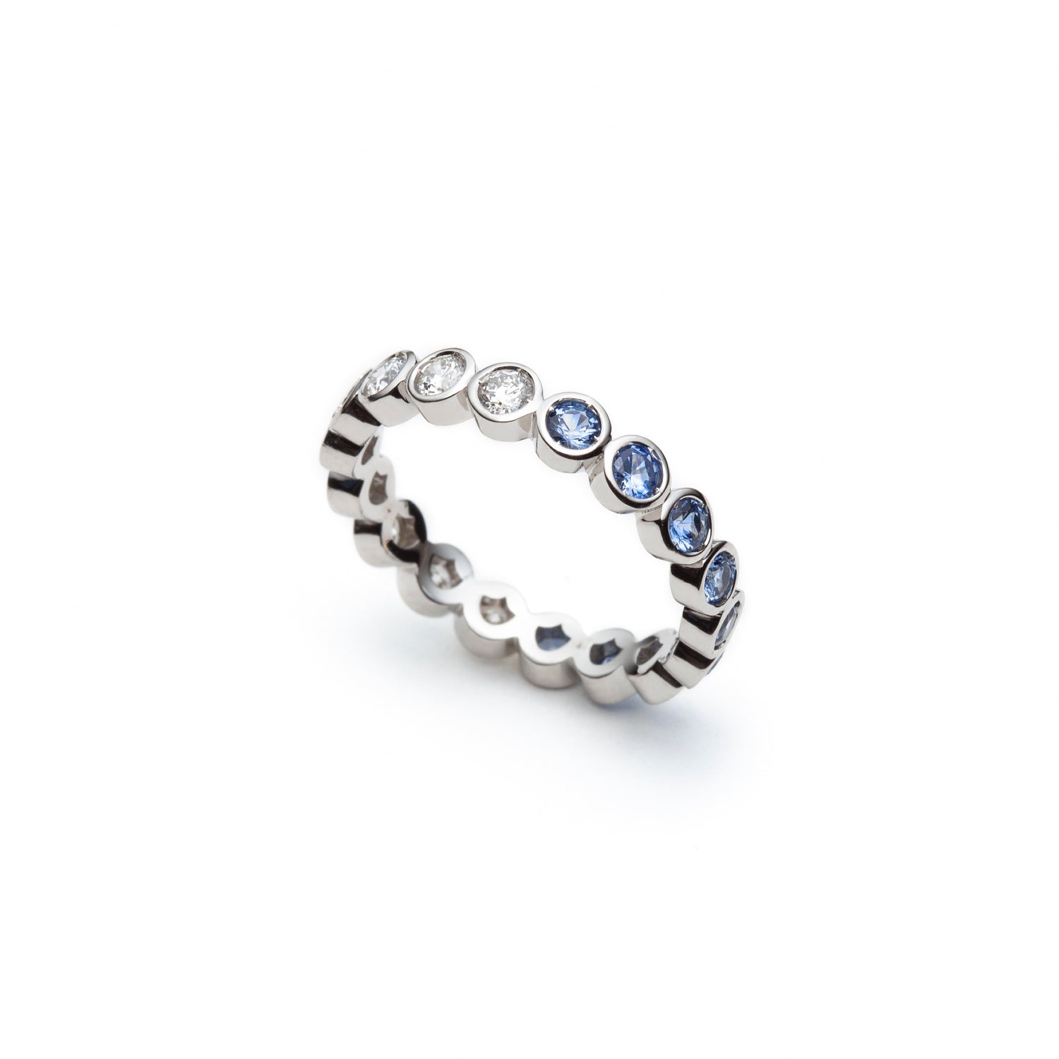 Mermaid Diamond and Sapphire Eternity Ring in White Gold Side View