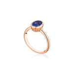 Mermaid Oval-Shaped Blue Sapphire Bezel Ring in Rose Gold Side View