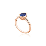 Mermaid Oval-Shaped Blue Sapphire Bezel Ring in Rose Gold Side View