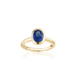 Mermaid Oval-Shaped Blue Sapphire Bezel Ring in Yellow Gold