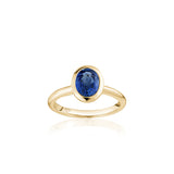 Mermaid Oval-Shaped Blue Sapphire Bezel Ring in Yellow Gold