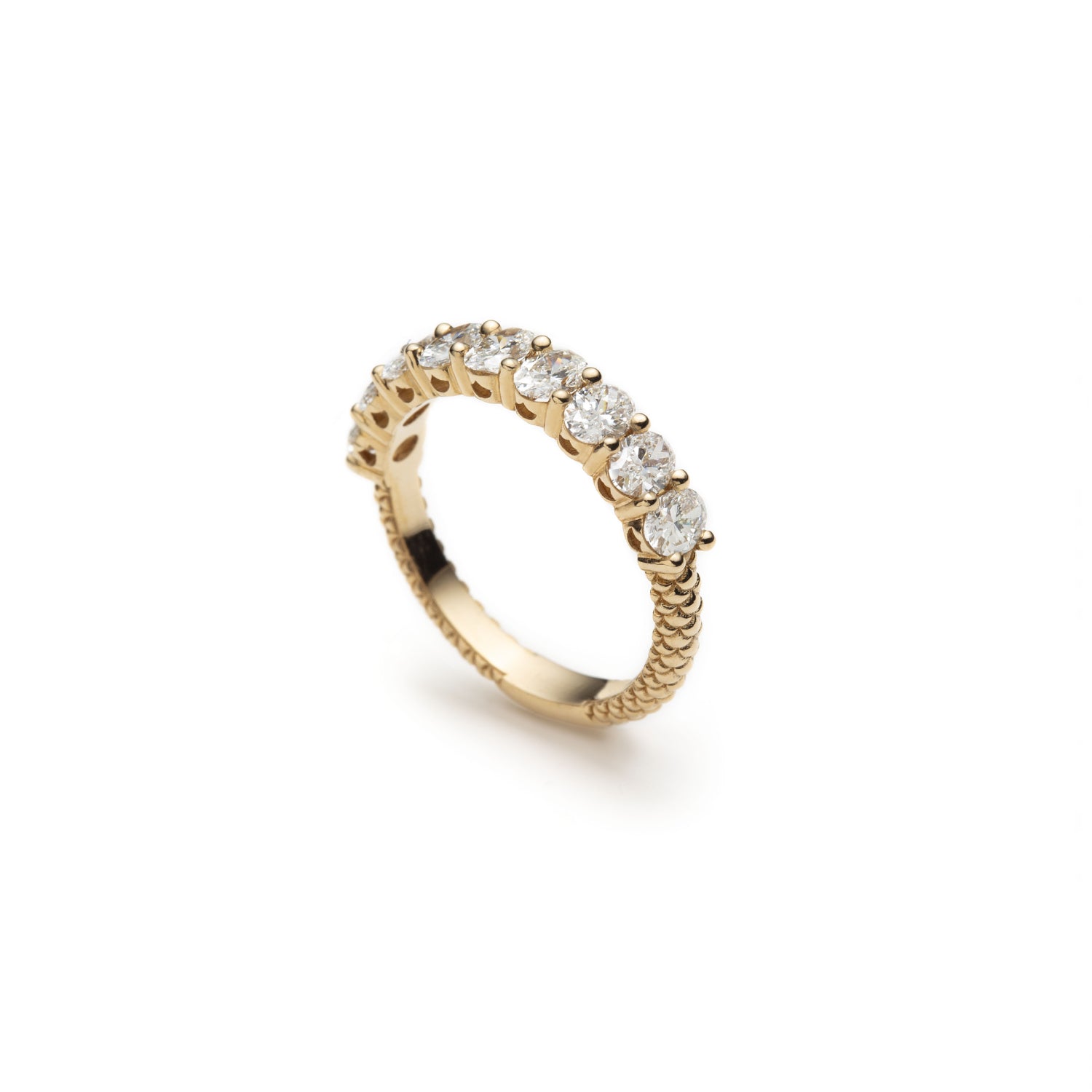 Mermaid Oval-Shaped Lab-Grown Diamond Half-Eternity Ring in Yellow Gold Side View