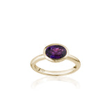 Mermaid Oval-Shaped Violet Sapphire East-West Bezel Ring in Yellow Gold