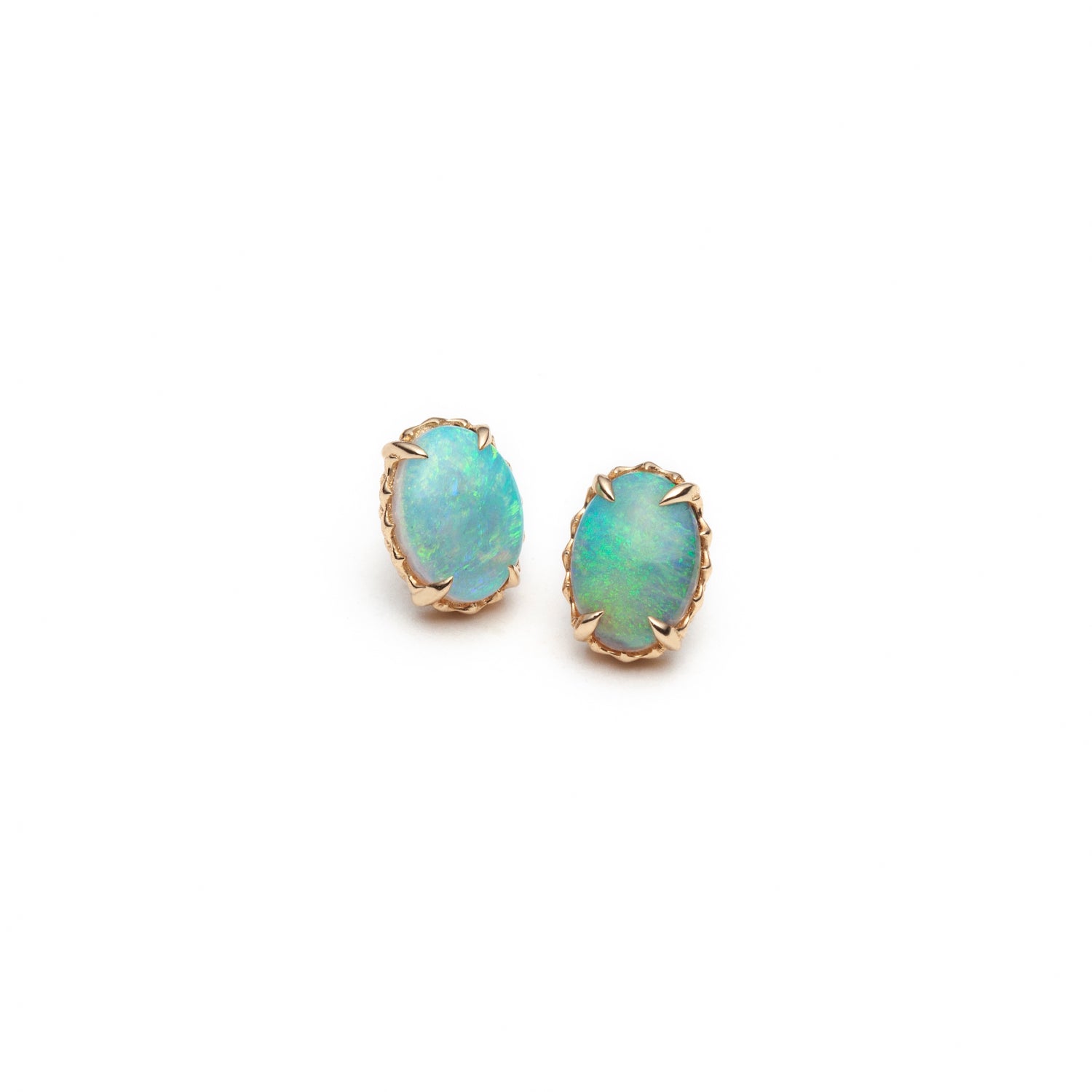 Mermaid Oval Opal Mini Stud Earrings in Yellow Gold