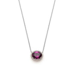 Mermaid Oval Rhodolite Garnet Diamond Halo Two-Tone Gold Necklace