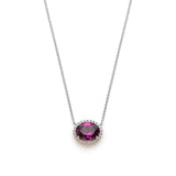 Mermaid Oval Rhodolite Garnet Diamond Halo Two-Tone Gold Necklace