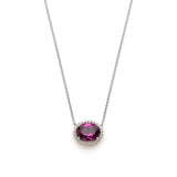 Mermaid Oval Rhodolite Garnet Diamond Halo Two-Tone Gold Necklace