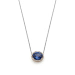Mermaid Oval Sapphire Diamond Halo Two-Tone Gold Necklace