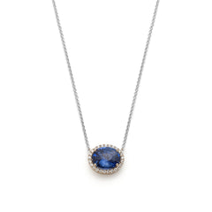 Mermaid Oval Sapphire Diamond Halo Two-Tone Gold Necklace