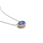 Mermaid Oval Sapphire Diamond Halo Two-Tone Gold Necklace Side View