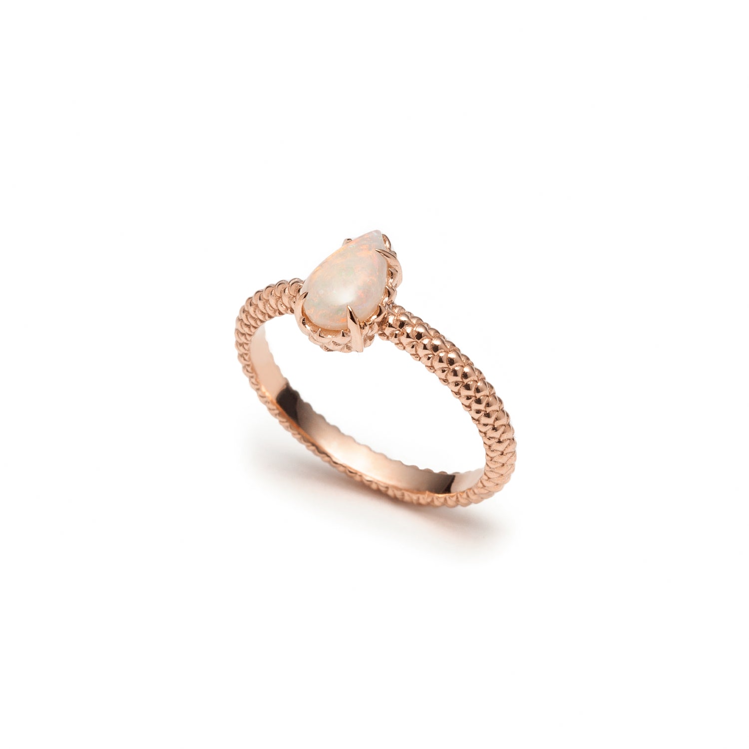 Mermaid Pear-Shaped Opal Ring in Rose Gold Side View