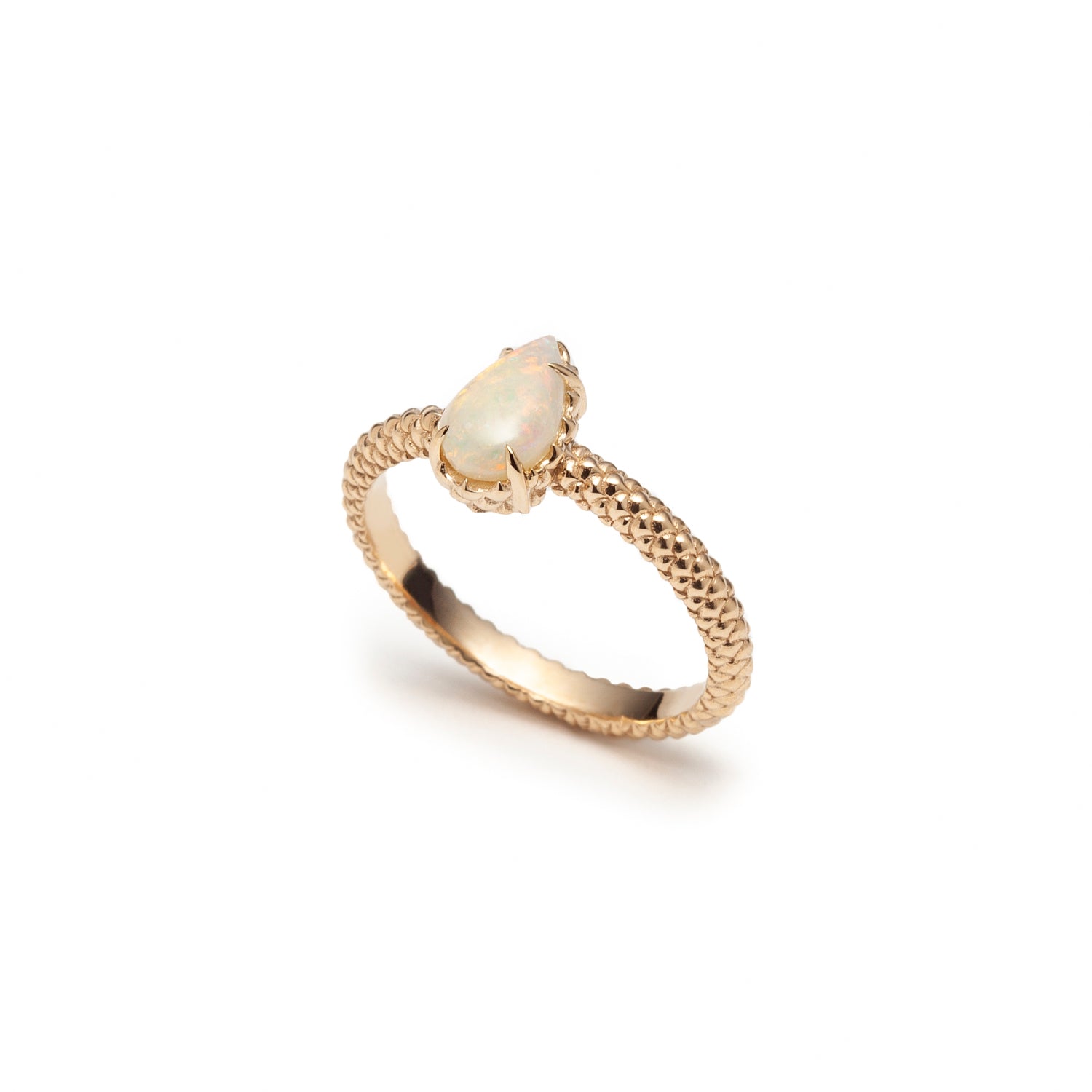 Mermaid Pear-Shaped Opal Ring in Yellow Gold Side View