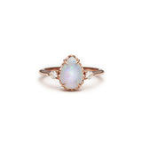 Mermaid Pear-Shaped Opal and Diamond Three-Stone Ring in Rose Gold