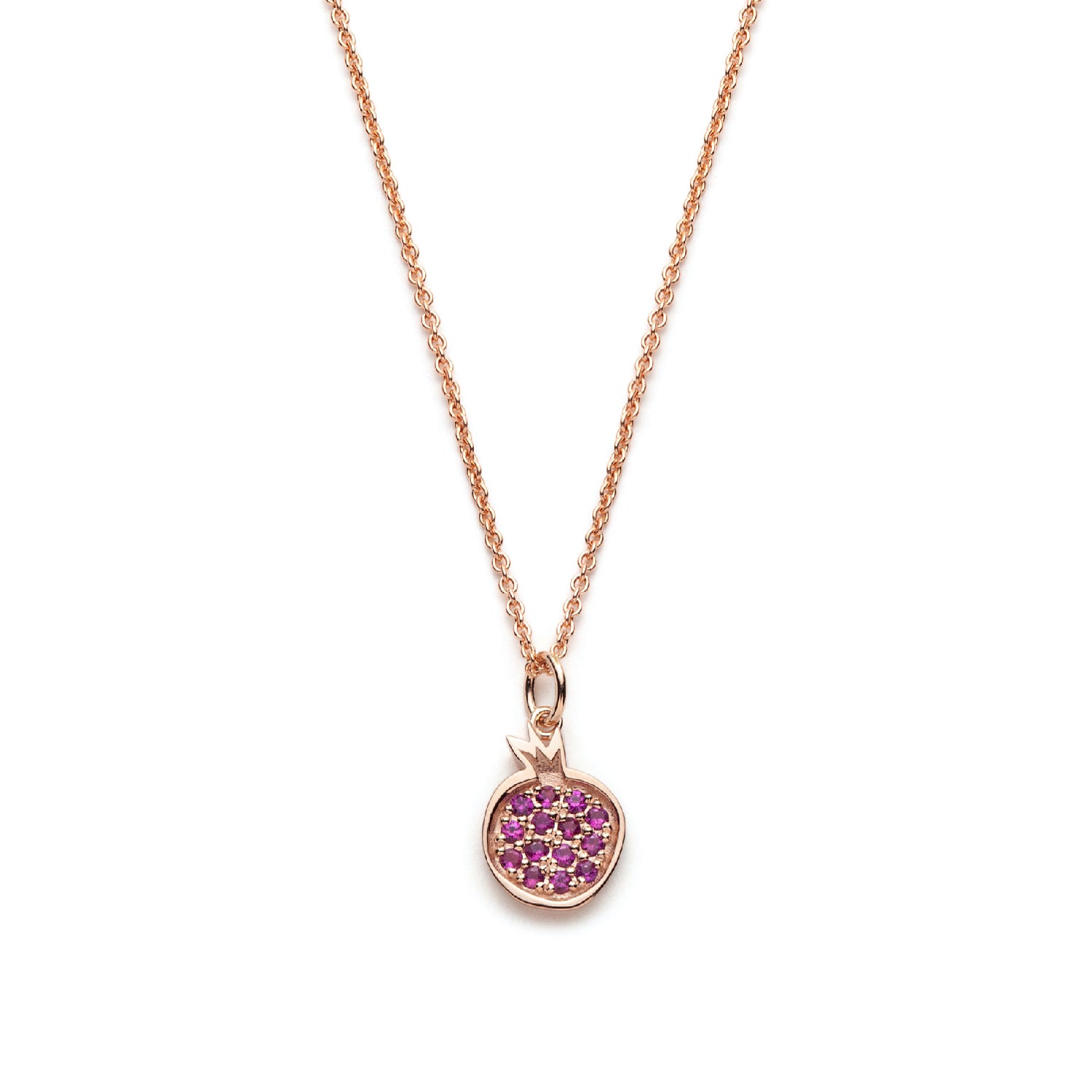 Mini Pomegranate Ruby Pavé Motif Pendant in Rose Gold